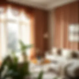 Elegant rose gold fringe curtains in a stylish living room