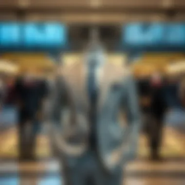 Contemporary Styles and Trends A modern suit displayed in a contemporary setting, reflecting current fashion trends and styles.