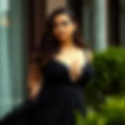 Elegant black dress showcasing curves