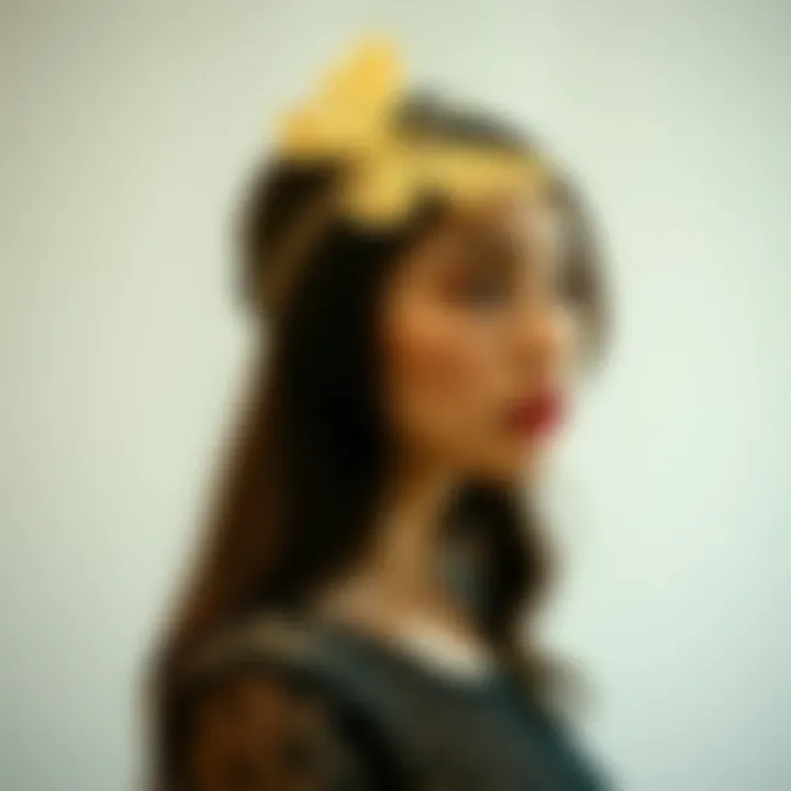 Contemporary styling options with a gold butterfly headband