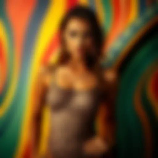 Elegant leopard see-through bodysuit showcased on a model against a vibrant backdrop.