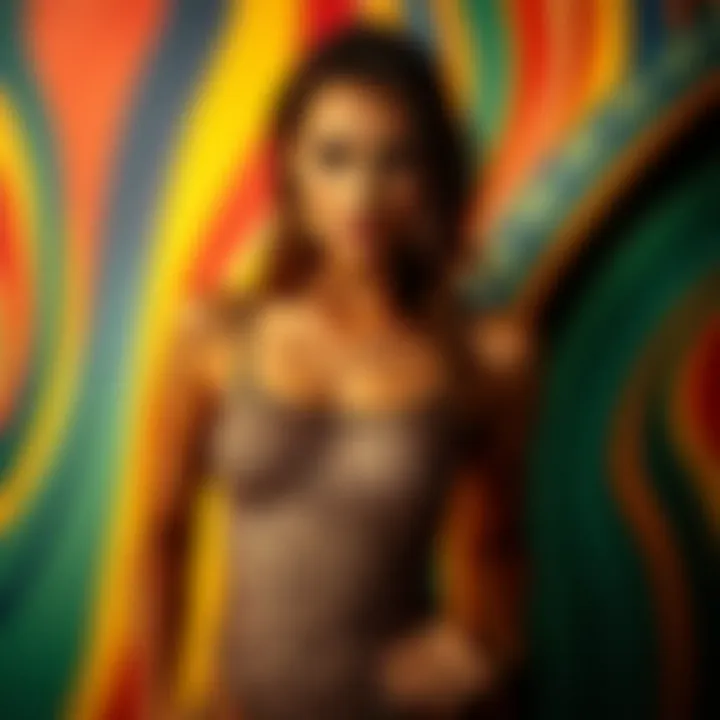 Elegant Display of Leopard See-Through Bodysuit Elegant leopard see-through bodysuit showcased on a model against a vibrant backdrop.