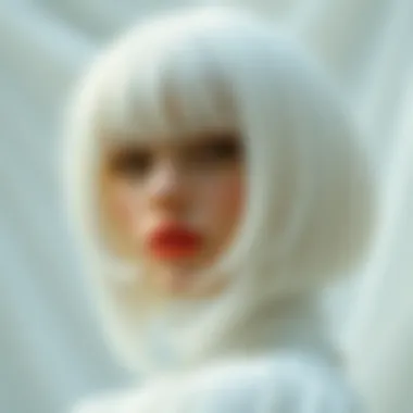 Creative artistic representation featuring a white wig with bangs.
