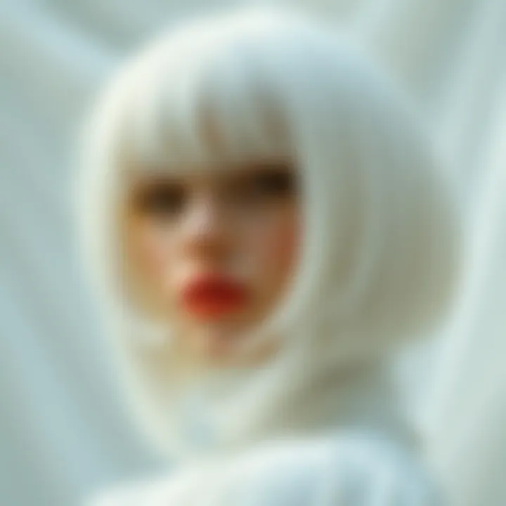 Creative artistic representation featuring a white wig with bangs.