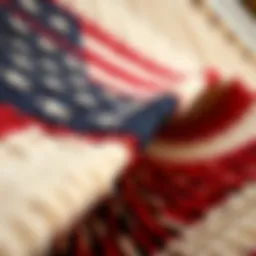 A close-up view of an intricately woven American flag tapestry showcasing vibrant colors and textures.