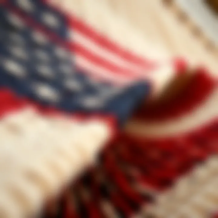 A close-up view of an intricately woven American flag tapestry showcasing vibrant colors and textures.