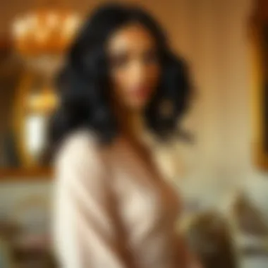 Fashion-Forward Look with Wavy Synthetic Wig A fashion-forward look showcasing a wavy synthetic wig in an elegant setting