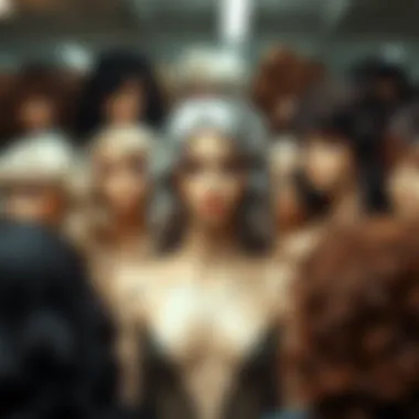 Diverse Styles of Wavy Synthetic Wigs Variety of wavy synthetic wigs displayed in different styles and colors