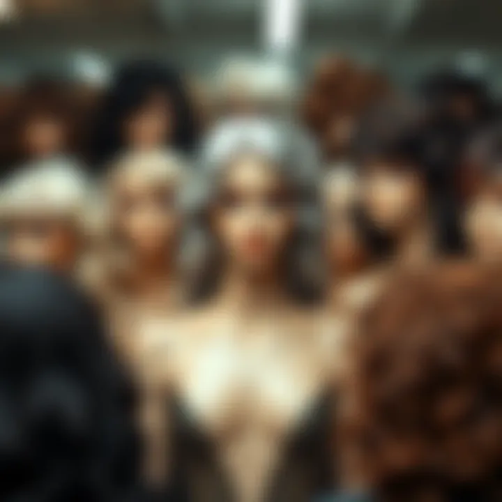 Diverse Styles of Wavy Synthetic Wigs Variety of wavy synthetic wigs displayed in different styles and colors