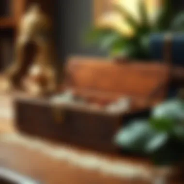 Close-up of a wooden jewelry box with intricate design