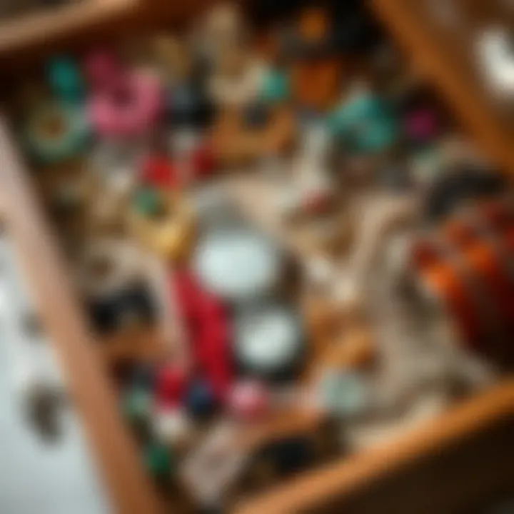 An organized drawer filled with colorful jewelry