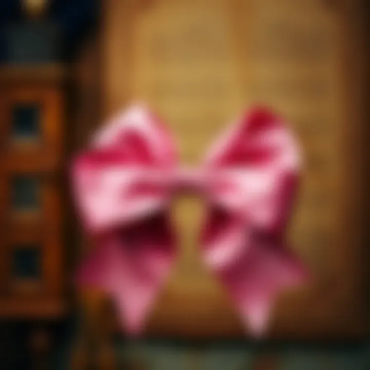 Exquisite Ribbon Bow Design A beautifully crafted ribbon bow displayed against a vintage backdrop