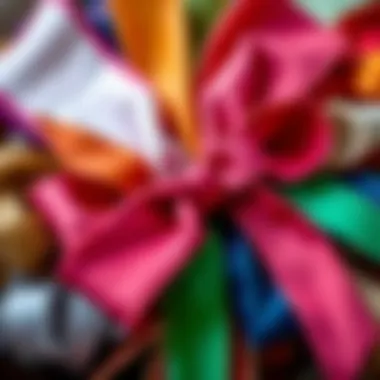 Diverse Ribbons for Creative Bow Making A close-up of various ribbons showcasing textures and colors for bow crafting