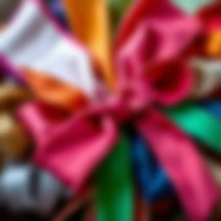 Diverse Ribbons for Creative Bow Making A close-up of various ribbons showcasing textures and colors for bow crafting