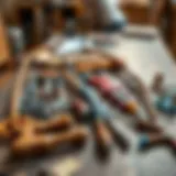 An array of essential bow making tools laid out on a craft table