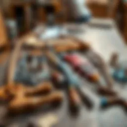 An array of essential bow making tools laid out on a craft table