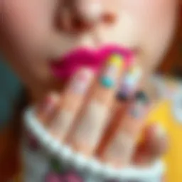 Colorful kawaii nail designs featuring cute characters and elements