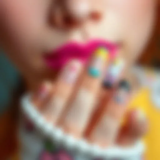 Vibrant Kawaii Nail Creations Colorful kawaii nail designs featuring cute characters and elements