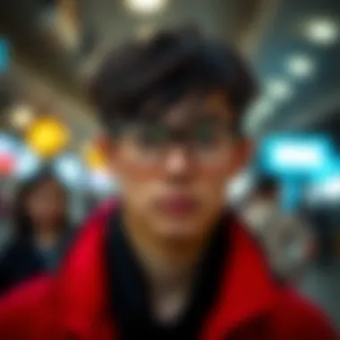 Close-up of a stylish individual wearing ombre frame glasses