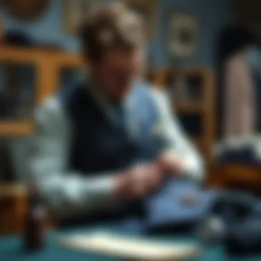 Craftsman meticulously stitching a suit