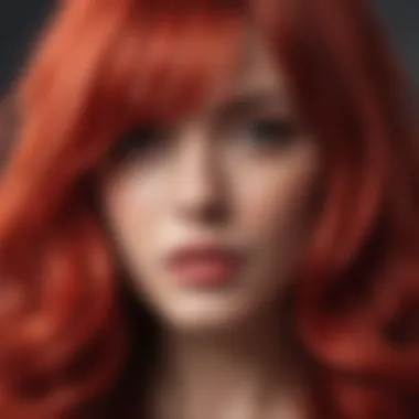 Close-up of the gradient in a red ombre wig showcasing color transition