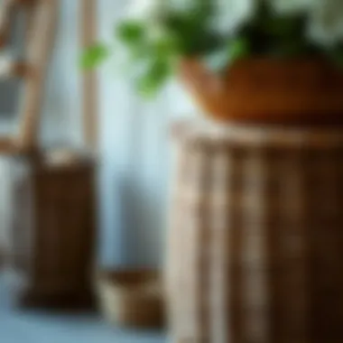 Craftsmanship details of a handmade wicker flower stand