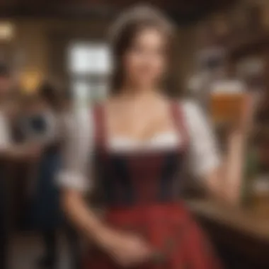 Historical depiction of beer maid outfits in a festive Oktoberfest setting