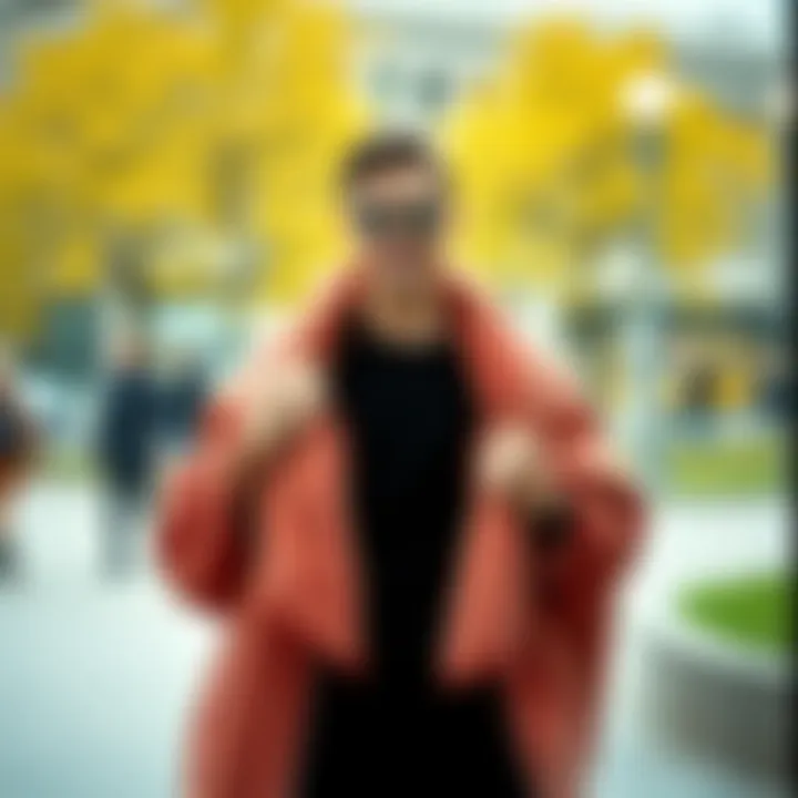 A fashionable individual showcasing a stylish wearable blanket