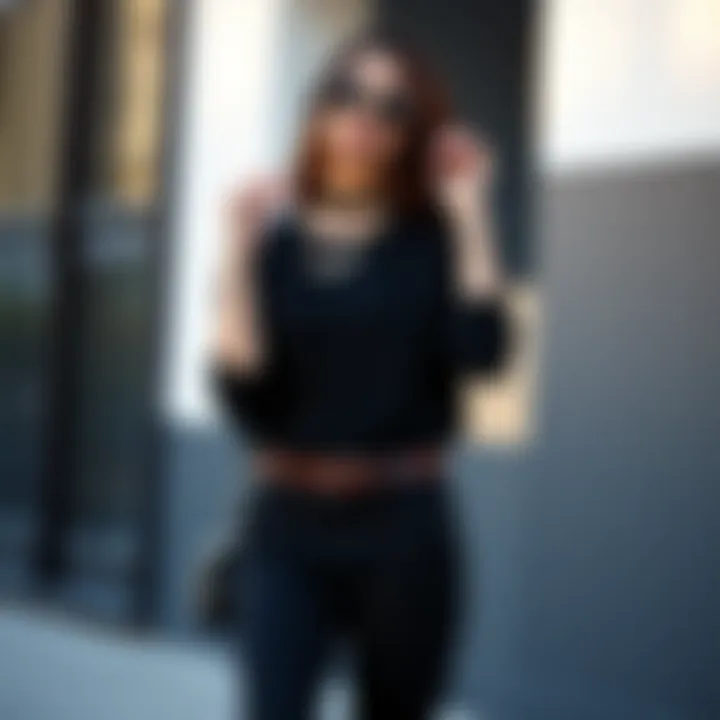 A stylish black outfit accessorized creatively to enhance individual expression.