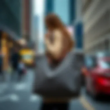 Urban Practicality of the City Tote A city tote in an urban setting, highlighting its practicality.