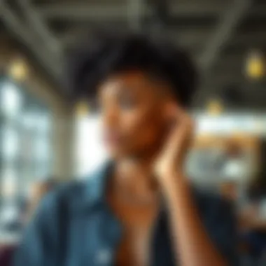 A fashionable individual styling a spring twist wig in a modern setting