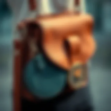 Close-up view of the intricate detailing and craftsmanship of a crossbody bag with coin purse.