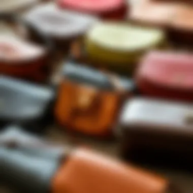 A collection of crossbody bags with various textures and colors arranged artistically.