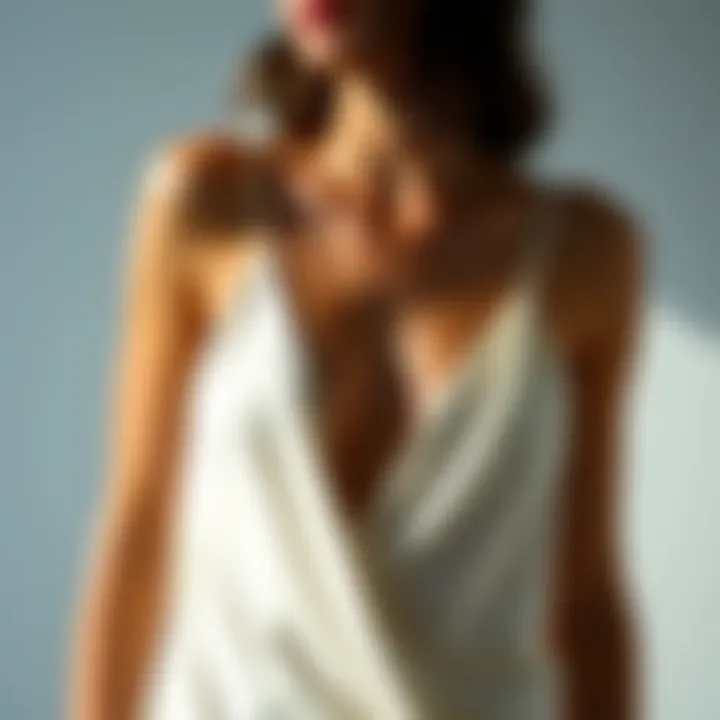 Elegant draping of the double V cami showcasing its modern silhouette