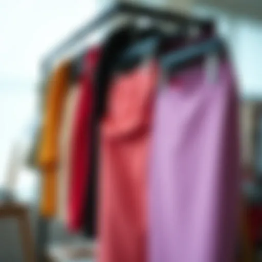 Elegant display of various elastic pencil skirts in different fabrics and colors.