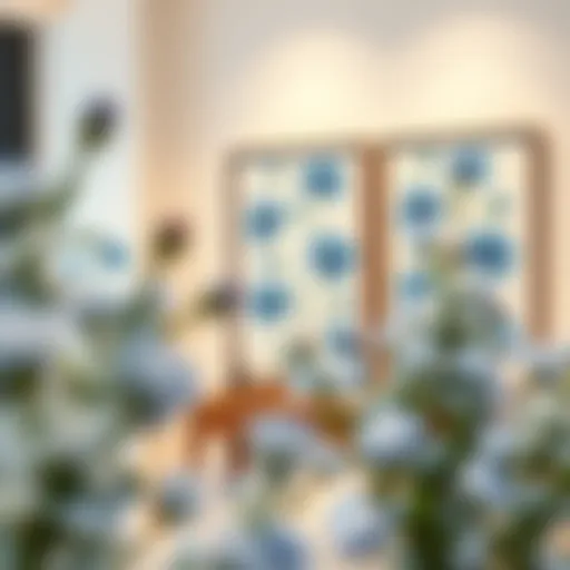 Elegant blue floral wall art in a boutique setting