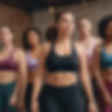 A diverse group of individuals wearing yoga tank bras, reflecting body positivity and inclusivity in activewear.