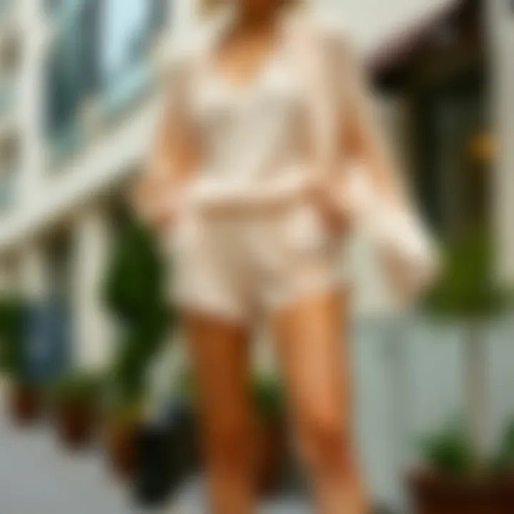 Elegant slip shorts styled with a flowing blouse