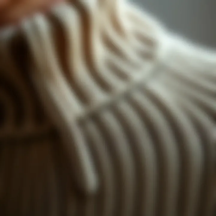 Close-Up of Ribbed Texture and Craftsmanship Close-up of ribbed texture on a turtleneck sweater, emphasizing craftsmanship and material quality.