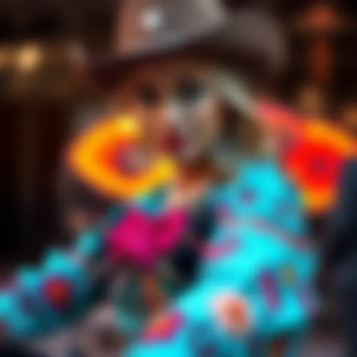 A vibrant ensemble showcasing glam cowgirl fashion with embroidered details