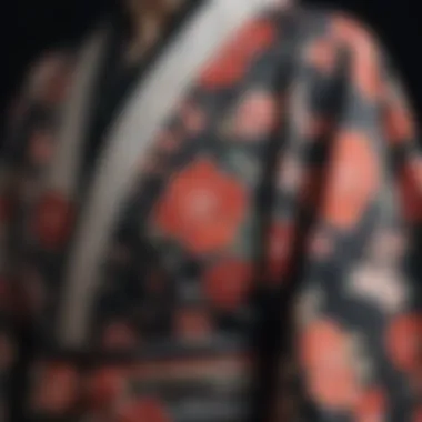 Close-up of traditional patterns found in kimono fabric