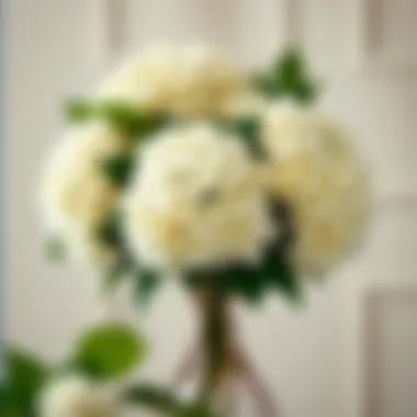 A stunning bouquet of faux white hydrangeas arranged in an elegant vase