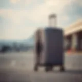 Sleek multifunctional suitcase on an airport tarmac