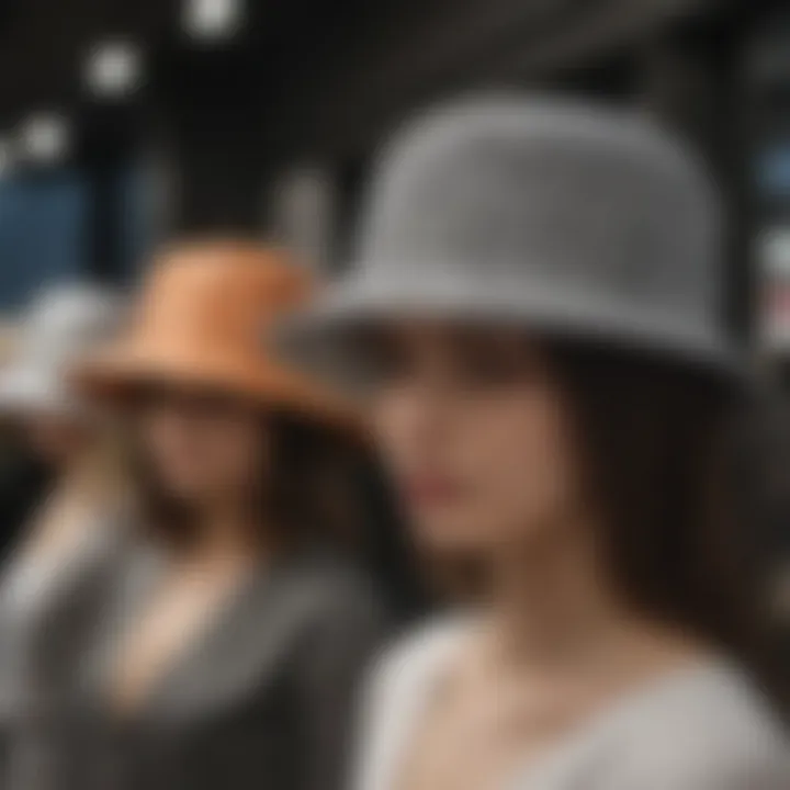 An array of rhinestone bucket hats displayed in a chic boutique.