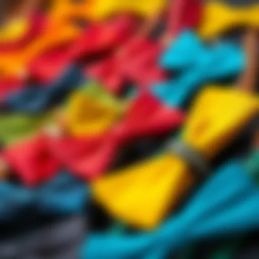 A detailed display of various korker bows showcasing their vibrant colors and unique textures