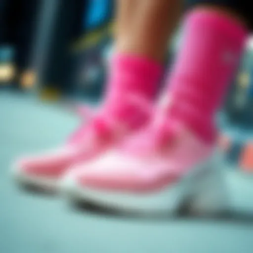 Innovative Design Elements of Pink Sock Sneakers Innovative design of pink sock sneakers showcasing texture