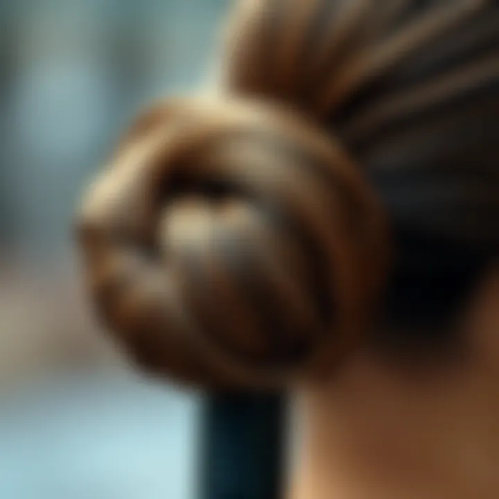 Close-up of a bun tool in use