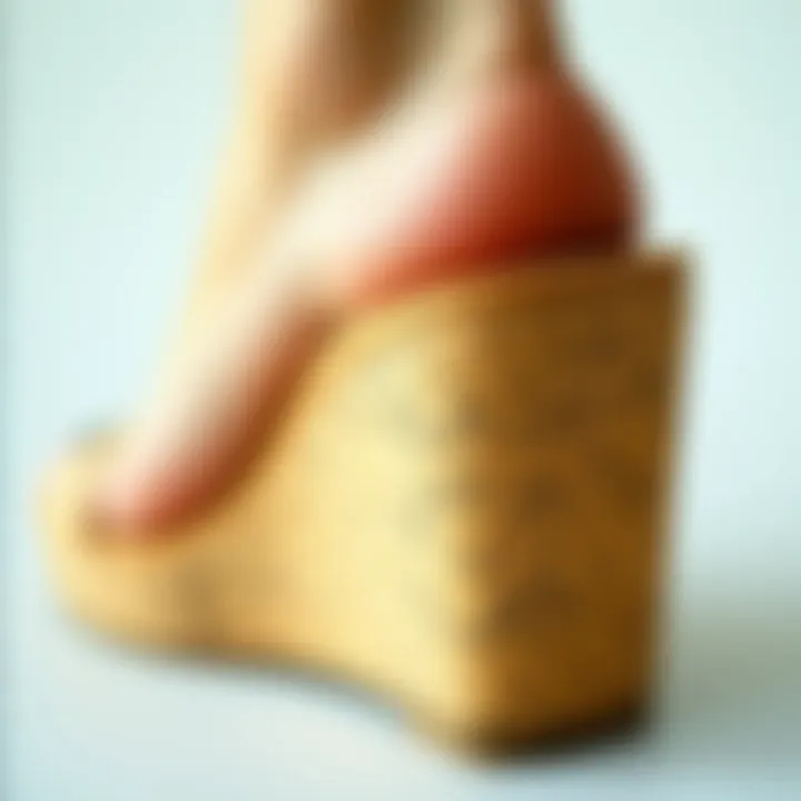 Close-up of cork material used in wedge sandals