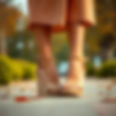 A stylish pairing of corkscrew wedge sandals with seasonal attire