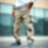 Stylish cargo pants showcasing unique letter graphics